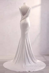 Simple Mermaid Satin White Long Wedding Dresses Brides Dress