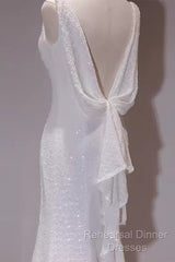 Simple Mermaid Spaghetti Straps Sequin White Long Wedding Dresses