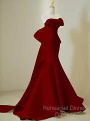 Simple Mermaid Strapless Long Red Semi Formal Prom Dress Evening Dress