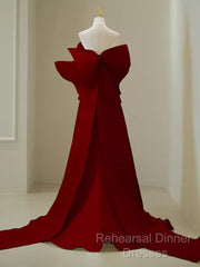 Simple Mermaid Strapless Long Red Semi Formal Prom Dress Evening Dress