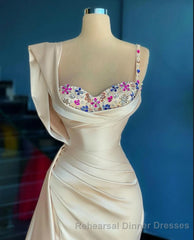 Simple Mermaid Sweetheart Satin Beading Long Semi Formal Prom Dress