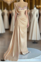 Simple Mermaid Sweetheart Satin Beading Long Semi Formal Prom Dress