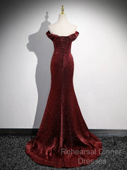 Simple Off Shoulder Burgundy Long Semi Formal Prom Dress, Burgundy Long Formal Dress