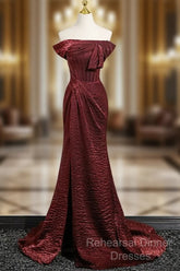 Simple Off Shoulder Burgundy Long Semi Formal Prom Dress, Burgundy Long Formal Dress