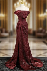 Simple Off Shoulder Burgundy Long Semi Formal Prom Dress, Burgundy Long Formal Dress