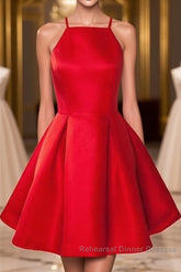 Simple Red Short Semi Formal Prom Dresses Homecoming Dresses, Short Red Mini Formal Graduation Evening Dresses