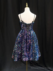 Simple Sequin Blue Short Prom Dress, Blue Homecoming Dress