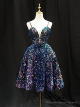 Simple Sequin Blue Short Prom Dress, Blue Homecoming Dress