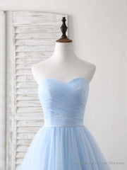 Simple Sweetheart Blue Tulle Long Prom Dress Blue Evening Dress