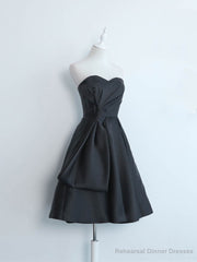 Simple Sweetheart Satin Short Black Prom Dress, Black Homecoming Dresses