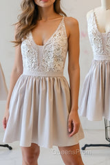 Simple v neck lace short Semi Formal Prom Dresses, homecoming Dresses