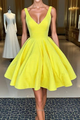 Simple yellow short Semi Formal Prom Dresses, yellow homecoming Dresses