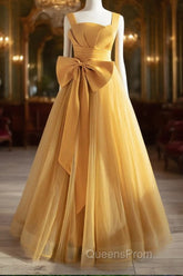 Simple Yellow Tulle Long Evening Prom Dress, Yellow Tulle Formal Dress