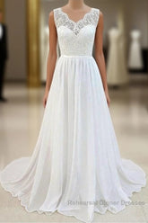Sleeveless Long Chiffon Wedding Dress With Lace