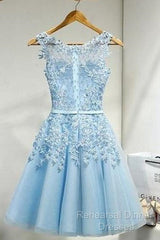 Sleeveless Tulle Homecoming Dress Short Semi Formal Prom Dress With Lace Appliques
