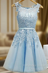 Sleeveless Tulle Homecoming Dress Short Semi Formal Prom Dress With Lace Appliques