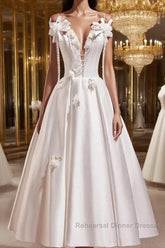 Spaghetti Strap Satin White Floral Short Semi Formal Prom Dress