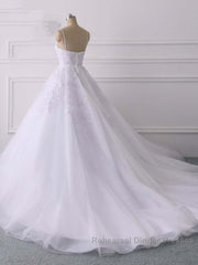 Spaghetti Straps Lace Tulle Ruffles Wedding Dress
