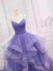 Spaghetti Straps Light Purple Long Semi Formal Prom Dress A Line Layered Birthday Party Dress