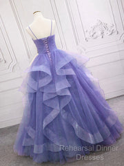 Spaghetti Straps Light Purple Long Semi Formal Prom Dress A Line Layered Birthday Party Dress