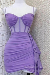 Spaghetti Straps Pleats Cute Homecoming Dress Mini Party Dress