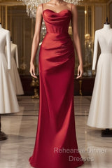 Spaghetti Straps Red Mermaid Semi Formal Prom Dress Elegant Evening Dress