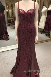 Spaghetti Straps Sweetheart Mermaid Sequins Evening Prom Dress