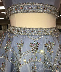 Sparkle Blue Two Pieces Beads Sequin Short Semi Formal Prom Homecoming Dress