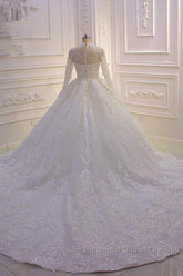 Sparkle Lace Ball Gown High Neck Tull Long Sleevess Wedding Dresses