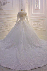Sparkle Lace Ball Gown High Neck Tull Long Sleevess Wedding Dresses