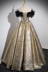 Sparkly Black And Gold Glitter Semi Formal Prom Dresses Ball Gown, Off The Shoulder Evening Party Dress