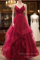 Sparkly Semi Formal Prom Dress V Neckline, Long Homecoming Dress, Formal Dress