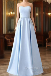 Strapless Stain Semi Formal Prom Dresses With Pockets