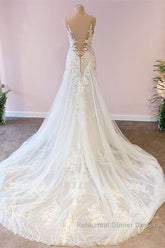 Stunning Long A-Line Tulle Sweetheart Appliques Lace Wedding Dresses