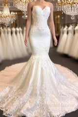 Sweetheart Lace Mermaid Wedding Dresses | Strapless Fit And Flare Bridal Gowns Semi Formal Prom Dress