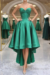 Sweetheart Neck Green High Low Semi Formal Prom Dresses, Green High Low Graduation Homecoming Dresses