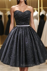 Sweetheart Neck Short Black Semi Formal Prom Dresses, Little Black Formal Evening Graduation Dresses