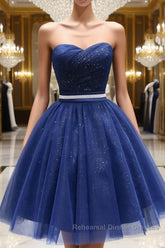 Sweetheart Neck Short Blue Semi Formal Prom Dresses, Short Blue Formal Homecoming Graduation Dresses