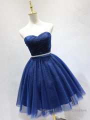 Sweetheart Neck Short Blue Semi Formal Prom Dresses, Short Blue Formal Homecoming Graduation Dresses