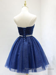 Sweetheart Neck Short Blue Semi Formal Prom Dresses, Short Blue Formal Homecoming Graduation Dresses