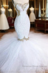Sweetheart Sleeveless Lace Tulle Appliques Sequins Mermaid Wedding Bridal Gowns
