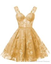 Teens Sparkly Tulle Gold Homecoming Dresses Spaghetti Straps Short Cocktail Party Prom Dress