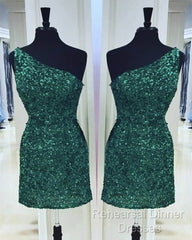 Tight Green Sequin One Shoulder Dress