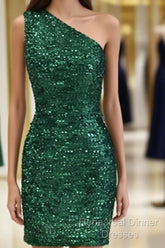 Tight Green Sequin One Shoulder Dress