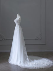 Timeless A Line Sweetheart Lace Tulle White Wedding Dresses Brides Dress