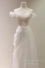 Timeless Mermaid Off The Shoulder Tulle White Wedding Dresses