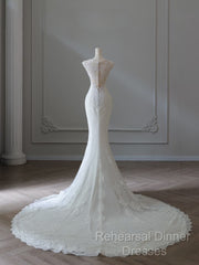 Timeless Mermaid V Neckline White Lace Wedding Dresses Bridal Dress