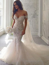 Trumpet/Mermaid Off-the-Shoulder Chapel Train Tulle Wedding Dresses