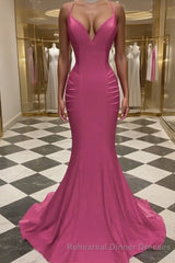 Trumpet/Mermaid V-neck Sweep Train Jersey Semi Formal Prom Dresses