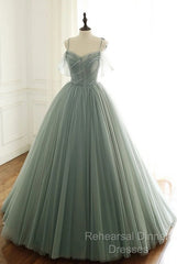 Tulle Ball Gown Long Semi Formal Prom Dresses With Beading,Evening Dresses,Charming Dance Dress
